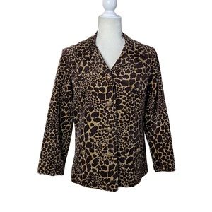 Susan Graver Style Tan & Brown Leopard Print Corduroy Blazer Size Small